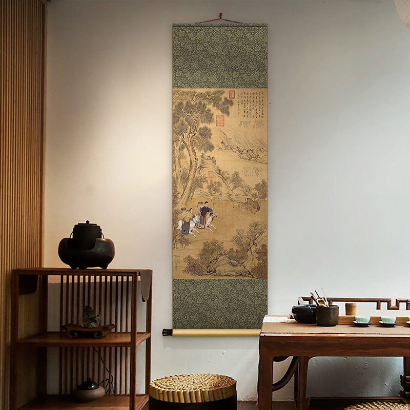 兰竹图中式丝绸卷轴挂画山水古画书房茶室装饰画客厅入户玄关壁画