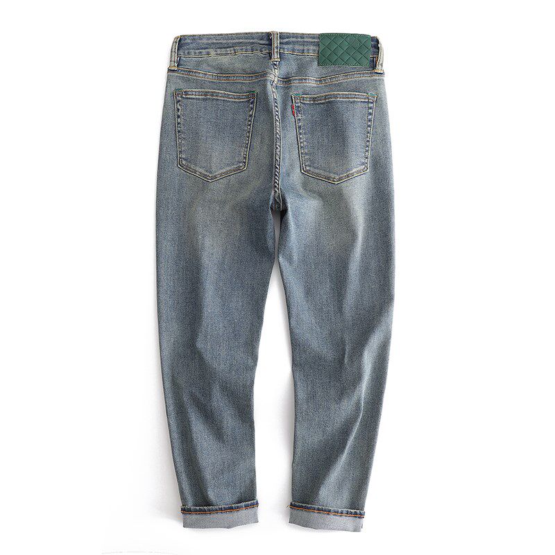 夏季薄款牛仔裤男士弹性微宽松小直筒复古绿八分裤九分裤长裤选择