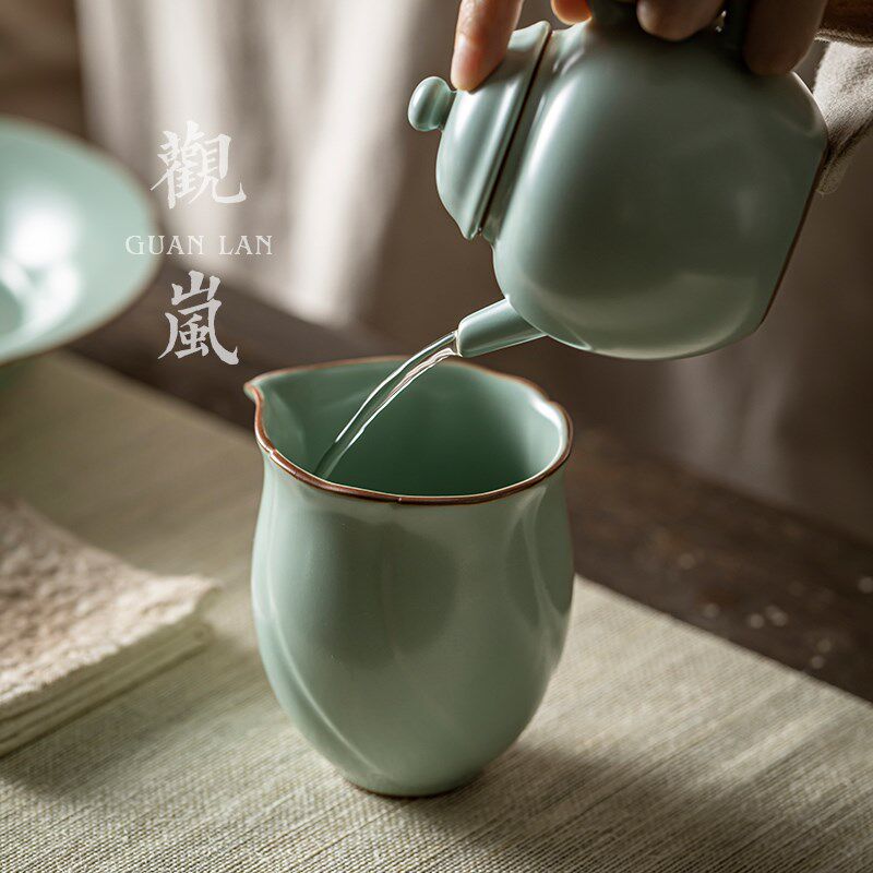 天青汝窑公道杯复古陶瓷手工开片可养分茶器单杯汝瓷匀杯功夫茶具