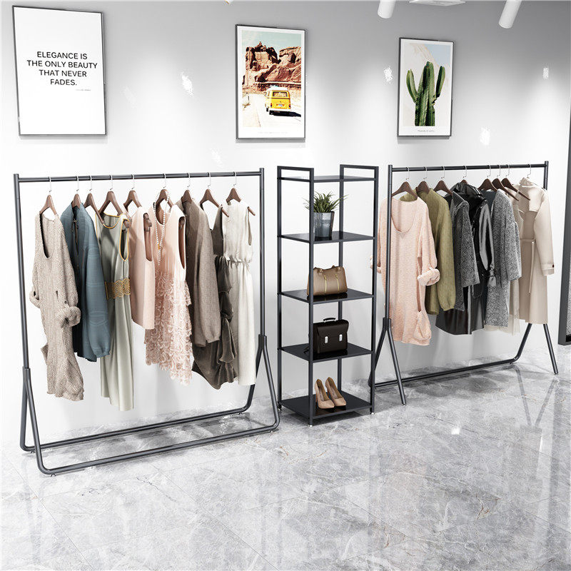 服装店展示架落地式挂衣杆衣服架子男女装店货架鞋包架装饰可带轮