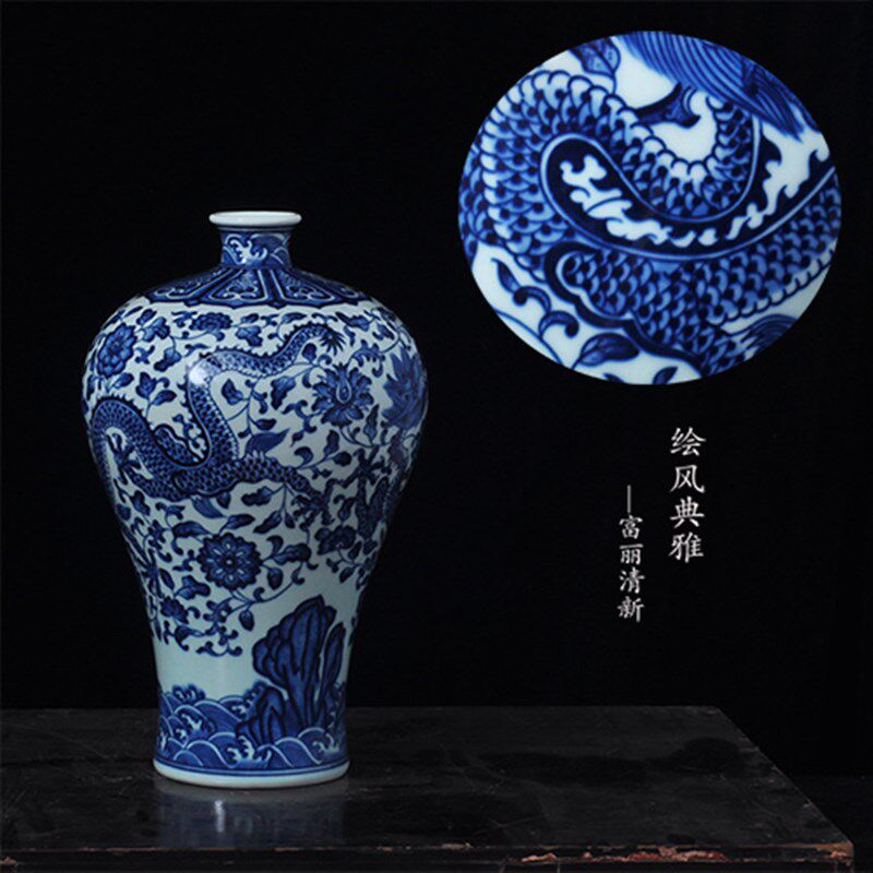 精品仿古手绘青花瓷赏瓶 景德镇陶瓷花瓶摆件 客厅新家装饰品礼品