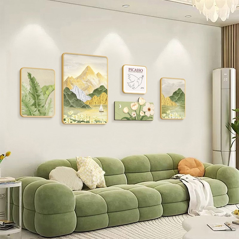 奶油风客厅装饰画沙发背景墙挂画大芬村油画高级感山水画风景壁画