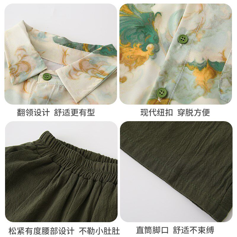新中式男童夏装套装薄款2024新款儿童汉服短袖衬衫宝宝中小童夏季