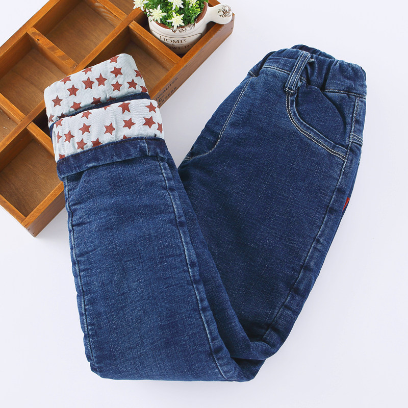 女童牛仔棉裤加绒加厚一条过冬北方三层夹棉裤子中大童外穿休闲裤