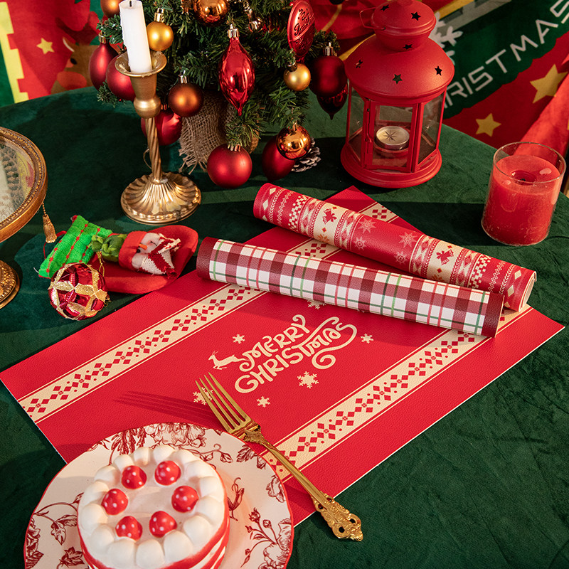 圣诞餐垫桌面隔热垫元旦新年气氛西餐垫免洗防水防油餐垫桌垫盘垫,居家布艺,餐垫,淘宝优惠券,粉丝福利购,淘宝优惠卷