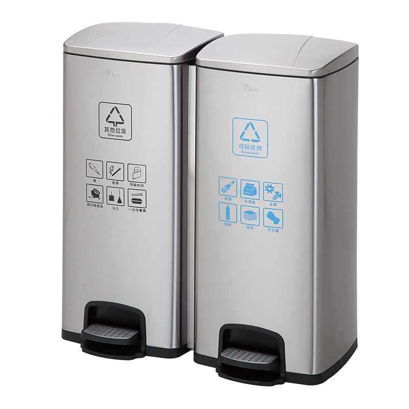 分类垃圾桶不锈钢脚踏带盖脚踩商务北京静音防臭免手动2分4分类桶
