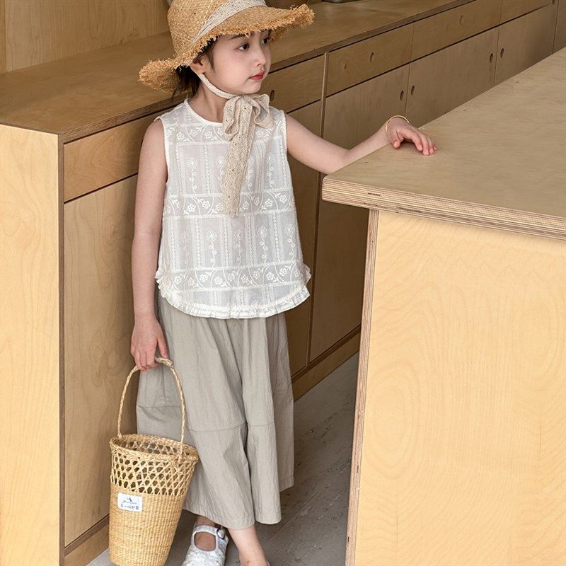 女童夏装套装2024新款女孩无袖背心初中生中大夏季童阔腿裤两件套