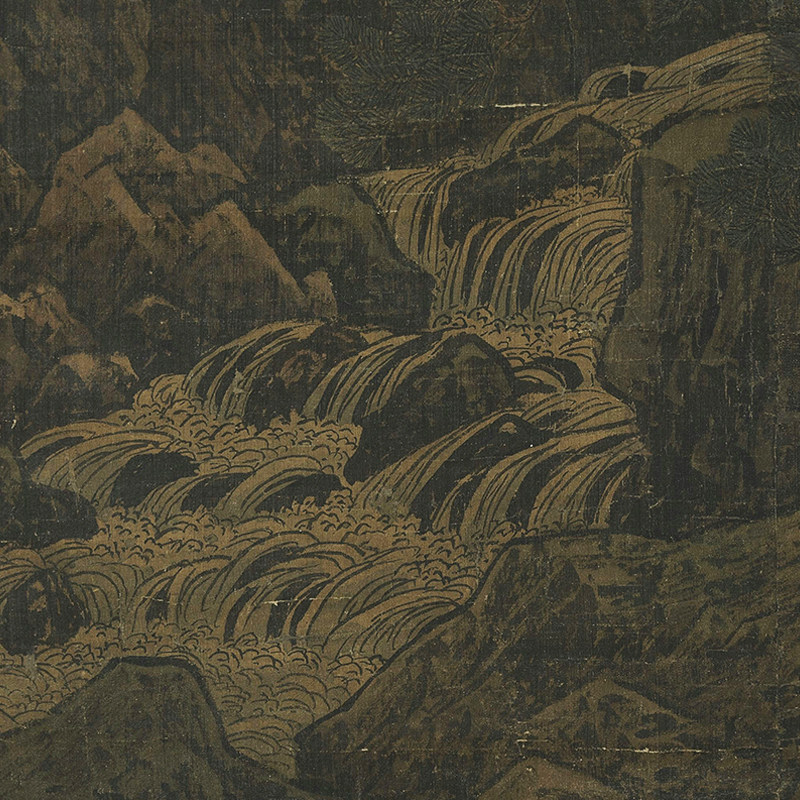 南宋李唐万壑松风图高清艺术微喷打印国画山水仿古画绢布宣纸画芯