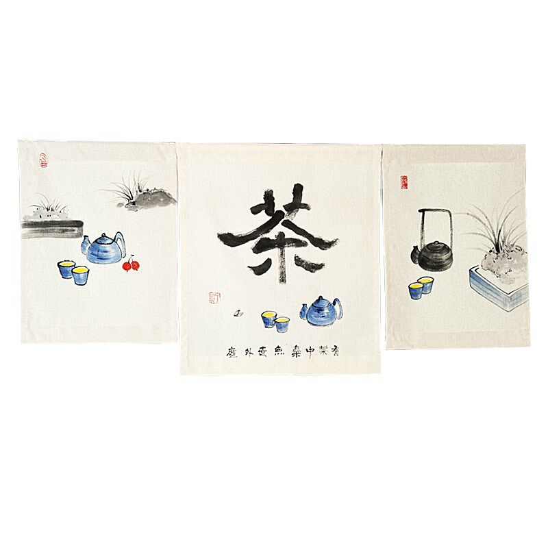手绘门帘店铺商用门头帘日式布帘子中式短帘氛围隔断帘挂帘定制