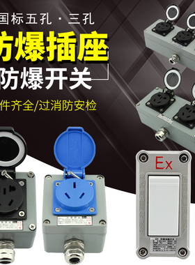 户外防爆插座消防安检220v五孔10A三孔16A防水防尘明装开关插排EX