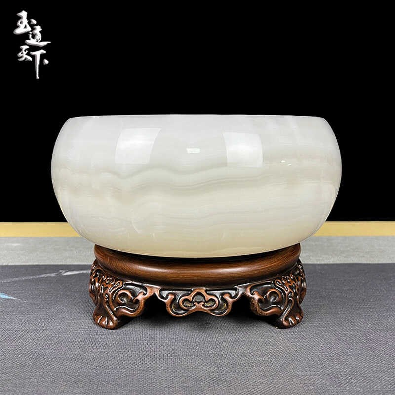 天然玉石聚宝盆旋转摆件客厅玄关办公室桌面装饰品乔迁开业礼品