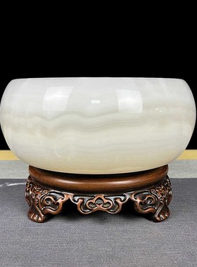 天然玉石聚宝盆旋转摆件客厅玄关办公室桌面装饰品乔迁开业礼品