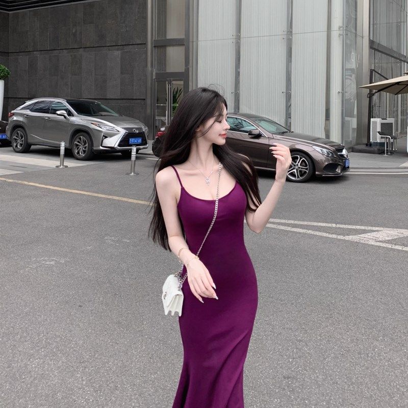 紫色海边沙滩裙度假风气质包臀显瘦性感鱼尾礼服裙吊带裙连衣裙女,女装/女士精品,秀禾服,淘宝优惠券,粉丝福利购,淘宝优惠卷