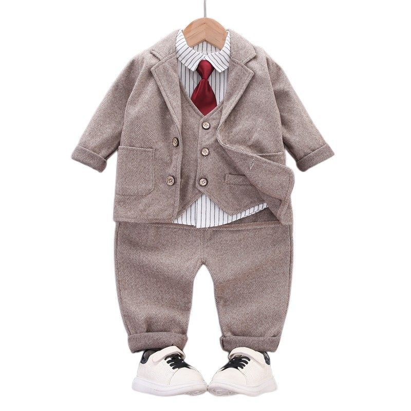 男童西装套装洋气婴儿童装宝宝春装四件套周岁礼服春秋季英伦风潮