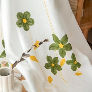 客厅窗帘免打孔透光不透人纱帘绣花白纱飘窗隔断纱帘阳台防晒加厚