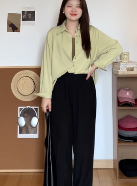 微胖的喵喵 大码mm秋季显瘦休闲百搭直筒开叉西装阔腿裤子女 1913