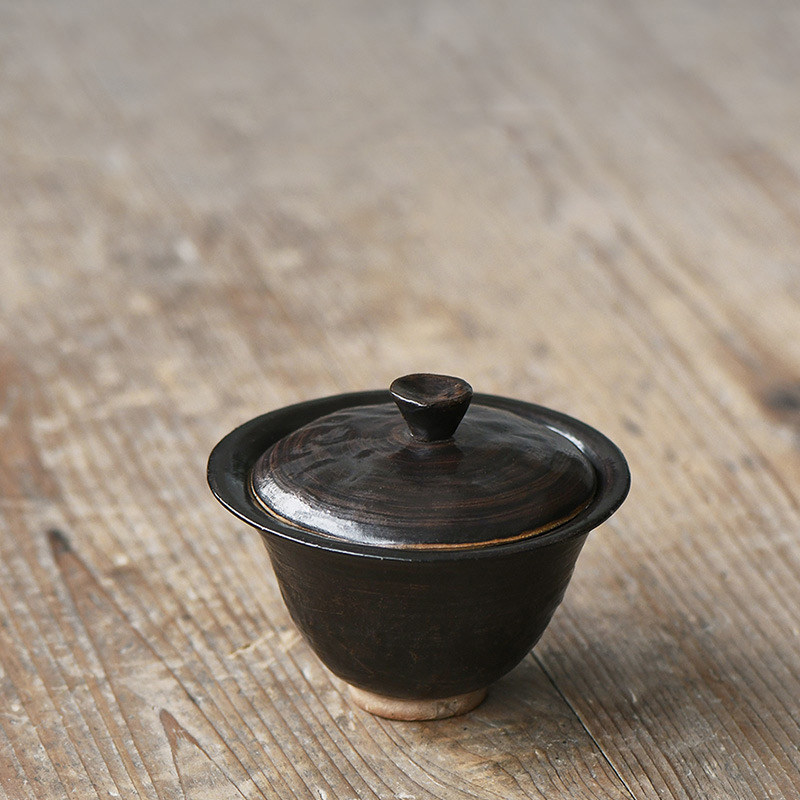 粗陶手拙盖碗侘寂风功夫泡茶具二才盖碗茶杯禅意陶瓷日式小茶碗