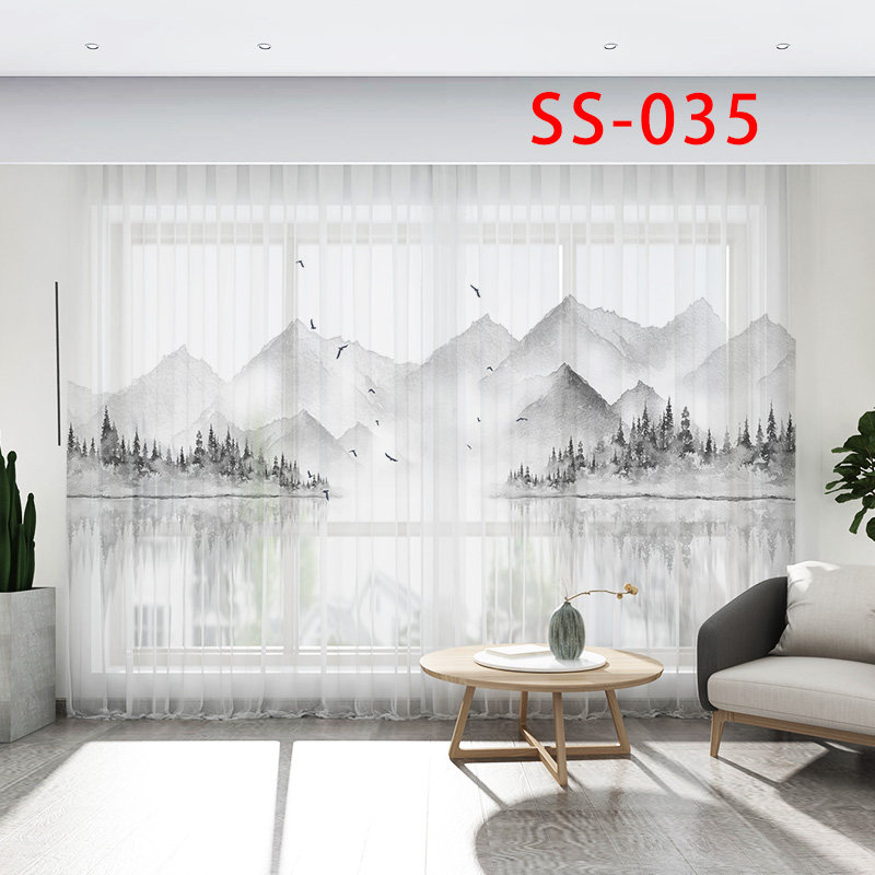定制新中式窗帘山水水墨画遮光窗纱布帘客厅卧室阳台纱中国风纱帘