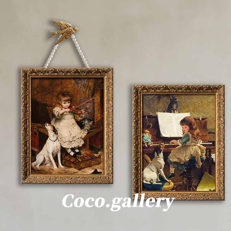 可可的画廊古典人物油画可爱钢琴小众复古艺术儿童房卡通装饰画,家居饰品,油画,淘宝优惠券,粉丝福利购,淘宝优惠卷