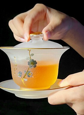 梅兰竹菊五君子加厚玻璃三才盖碗茶杯单个家用功夫茶具配件泡茶器