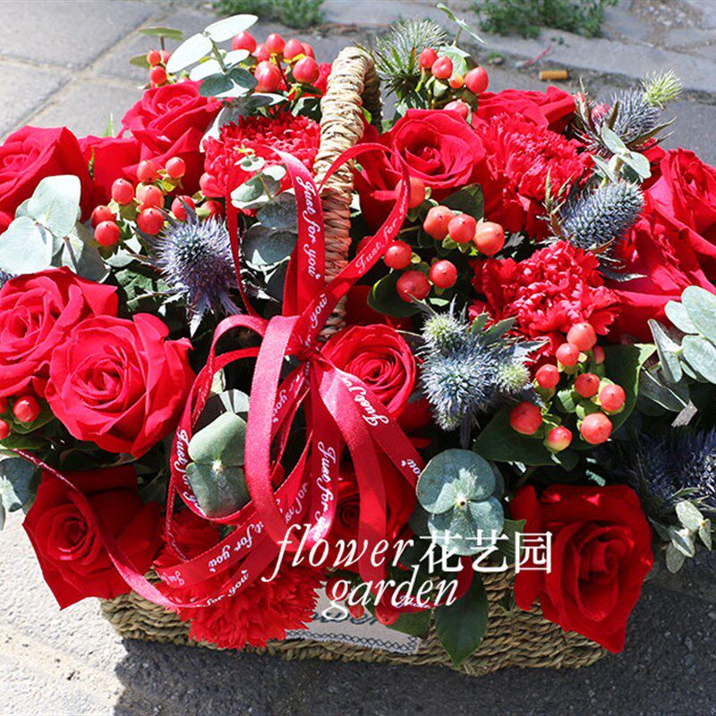 北京鲜花速递红玫瑰洋兰向日葵桔梗混搭生日花篮母亲节生日花束