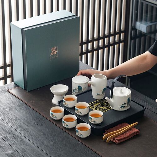 高档功夫茶具套装陶瓷茶杯茶壶家用开业送礼品随身伴手礼定制logo