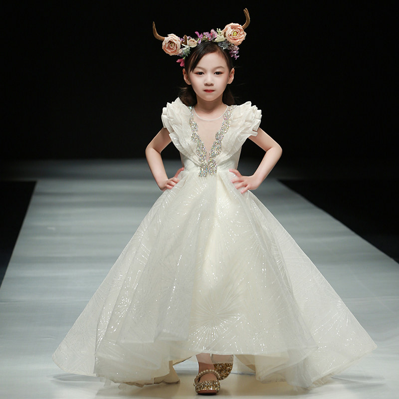 儿童礼服公主裙2021新款女童高端走秀婚纱主持人小女孩钢琴演出服