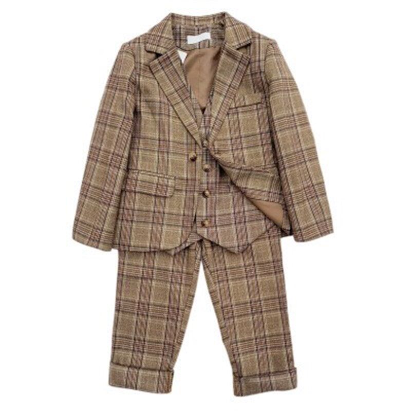 儿童西装马甲三件套3男童洋气格子西服外套4花童礼服主持人演出服