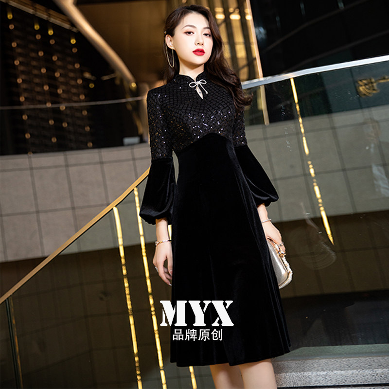 高端晚礼服女2021新款黑色名媛气质轻奢小众宴会连衣裙高级感年会