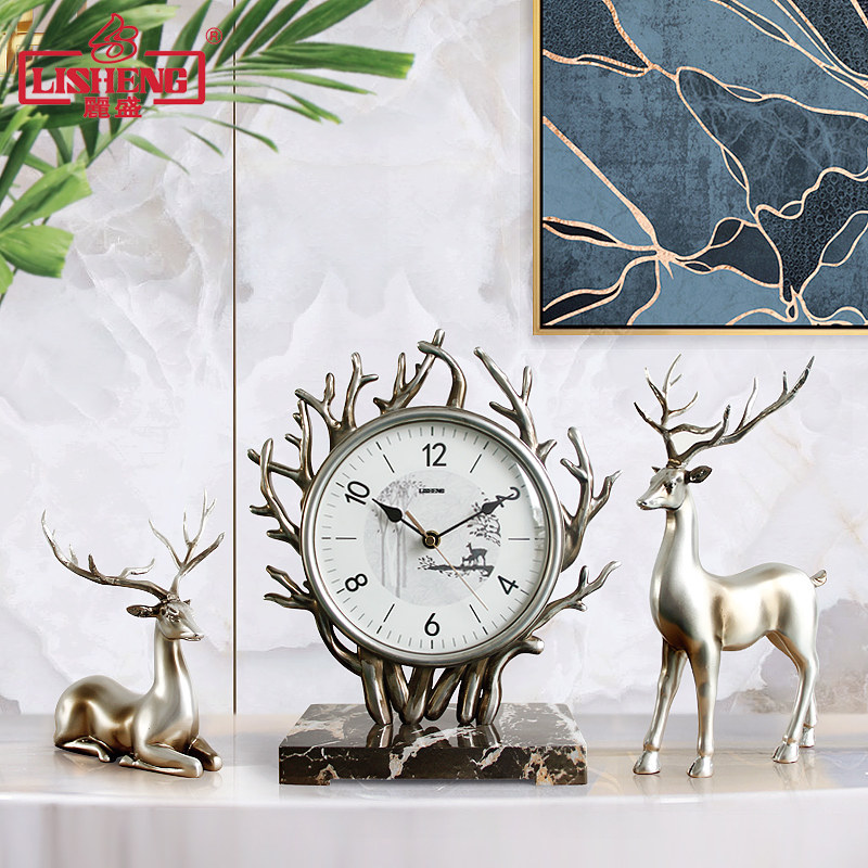 丽盛电视柜座钟装饰静音客厅时钟北欧创意玄关家居摆件工艺品钟表