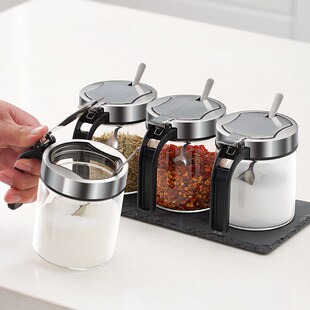 厨房玻璃盐巴调料盒盐罐子调味料瓶家用调味品罐收纳高端组合套装