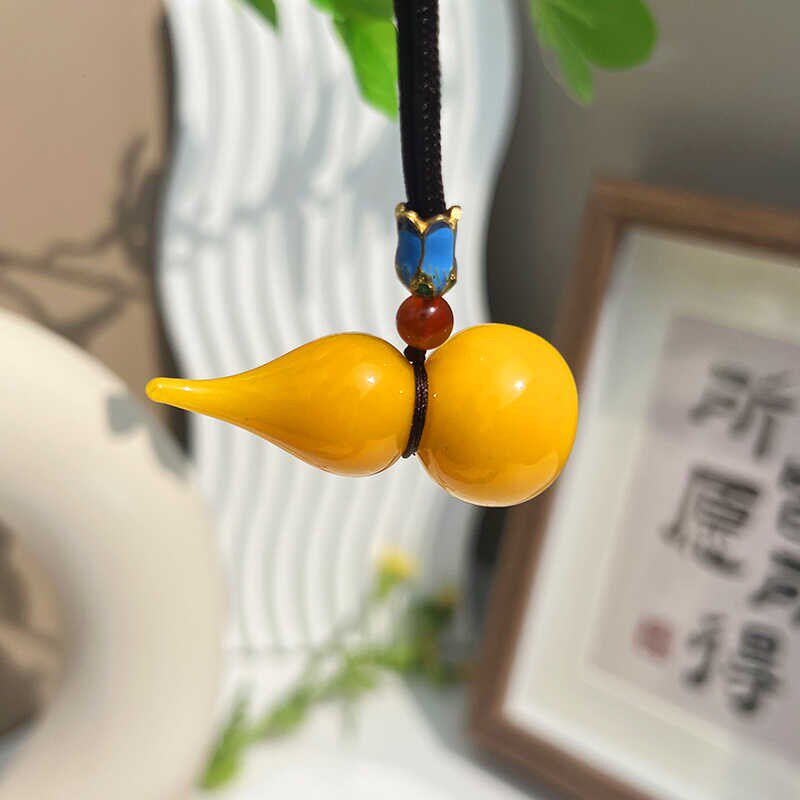 淄博琉璃鸡油黄小葫芦挂件吊坠项链车挂包挂毛衣链博山工艺品摆件图片