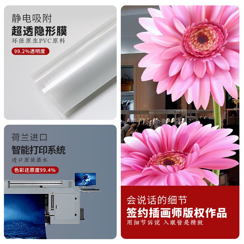 郁金香窗户贴纸非洲菊服装店酒店商场玻璃门橱窗装饰免胶窗花贴膜