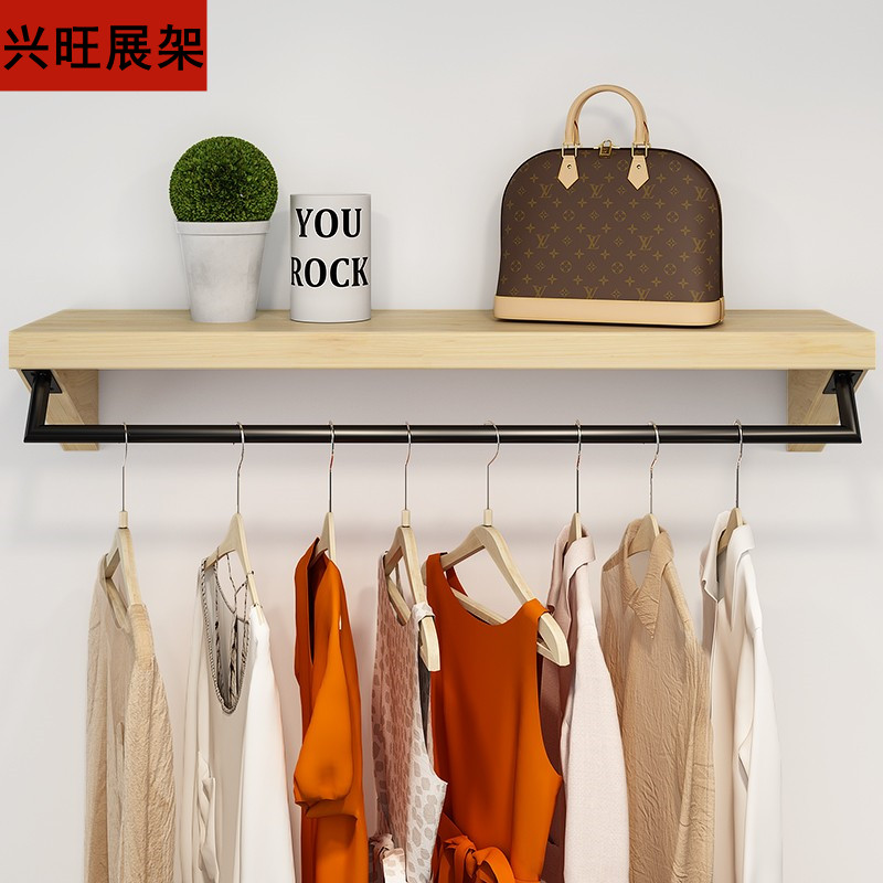 复古服装店上墙展示架壁挂式实木质挂衣架包包鞋店鞋架装饰置物架