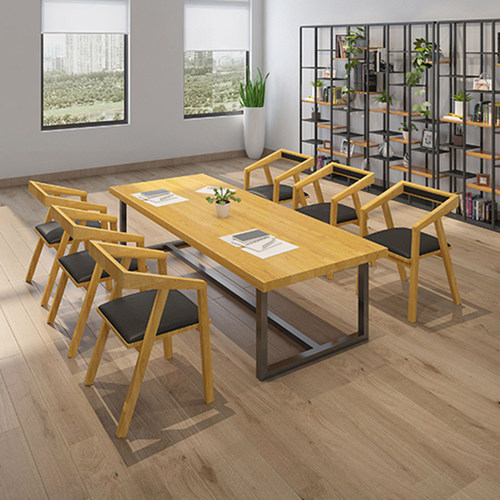 loft实木会议桌简约创意办公桌长桌大型家具职员工作洽谈桌椅组合