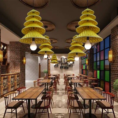 竹编吊灯/斗笠灯农家乐吊灯餐厅吊灯吧台包间吊灯/卡座吊灯桌顶灯