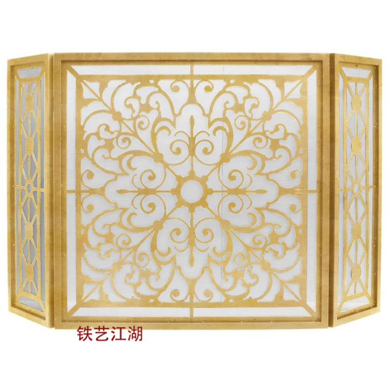 客厅欧式壁炉屏风防火栏壁炉芯嵌入式带网铁艺隔断镂空装饰壁炉门