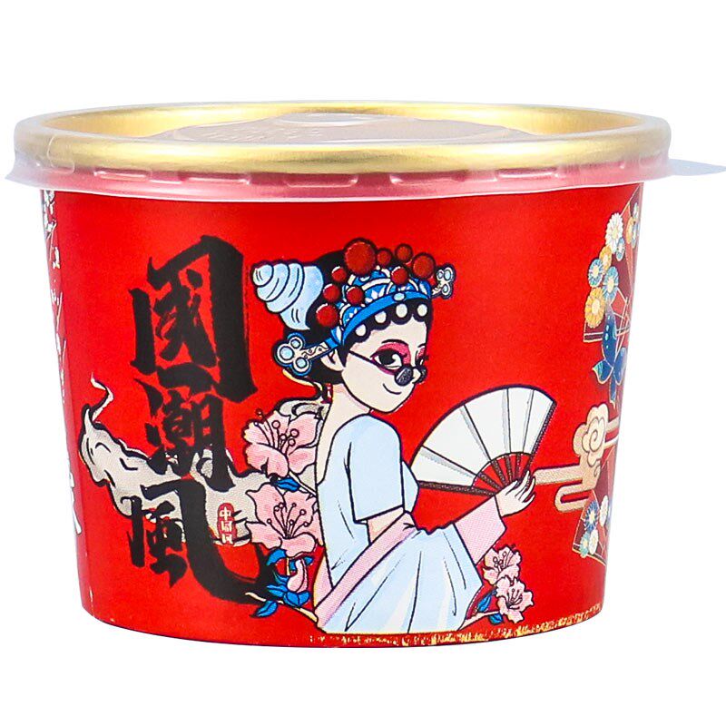 加厚国潮金箔纸碗红色圆形小吃碗网红戏子水果沙拉打包餐盒外卖盒