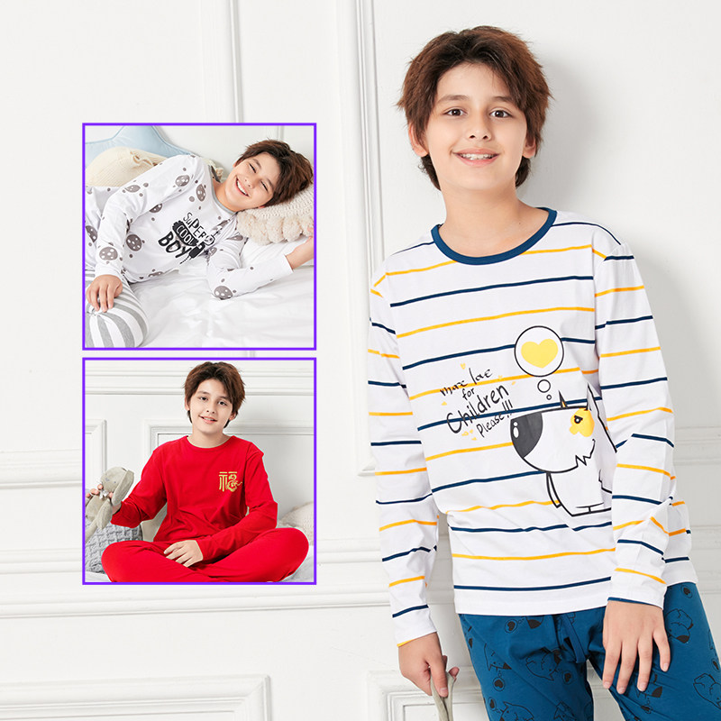 小豆伊男童秋衣秋裤加肥加大胖童男大童内衣套装纯棉宽松睡衣春秋