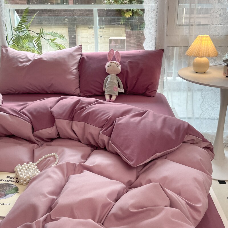 轻奢水洗棉床上床品四件套秋冬四季通用床单床笠款宿舍三件套被套