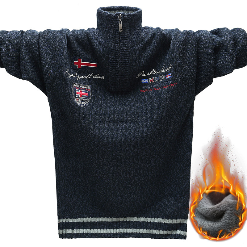 立领毛衣男加绒半拉链高领粗毛线衣加厚青年男生针织衫学生打底衫