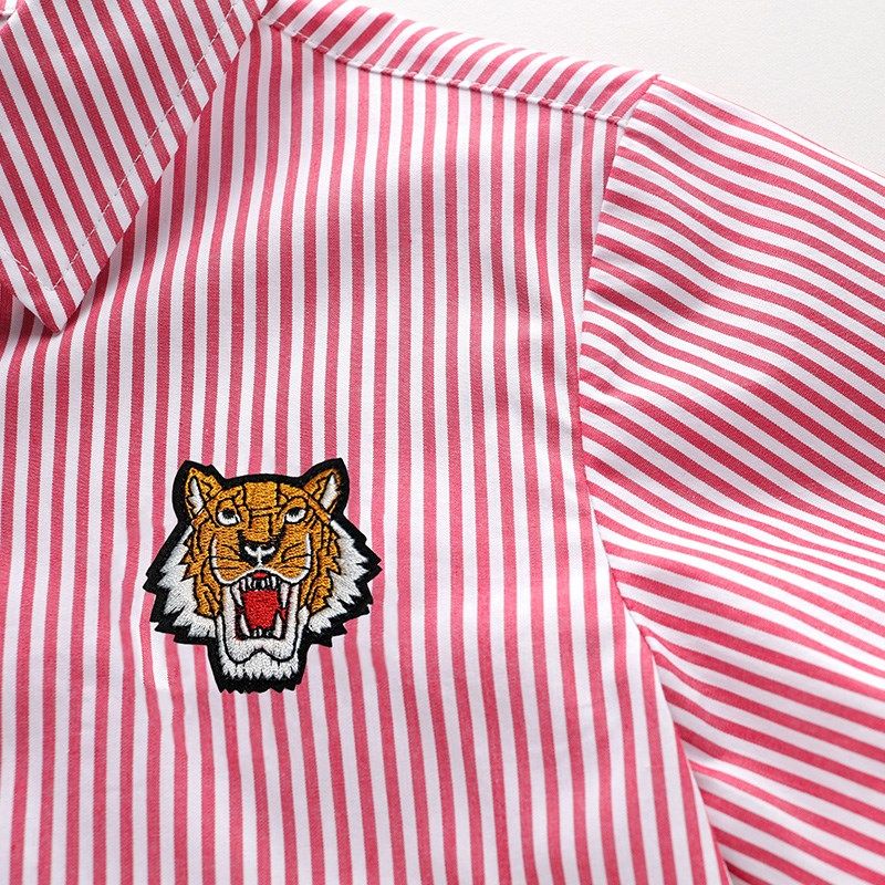 男童条纹衬衫薄款儿童2024新款夏季短袖纯棉上衣中大童洋气休闲潮