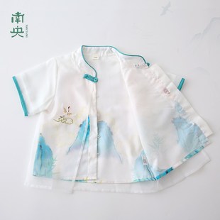 新中式男童汉服夏季古装儿童唐装男孩国风短袖套装中秋节演出服装