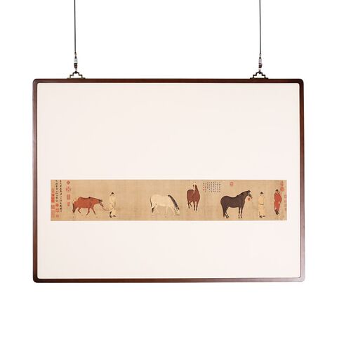 茶室画 宋式家具装饰画留白画装裱实木画框任仁发出圉图定制挂画