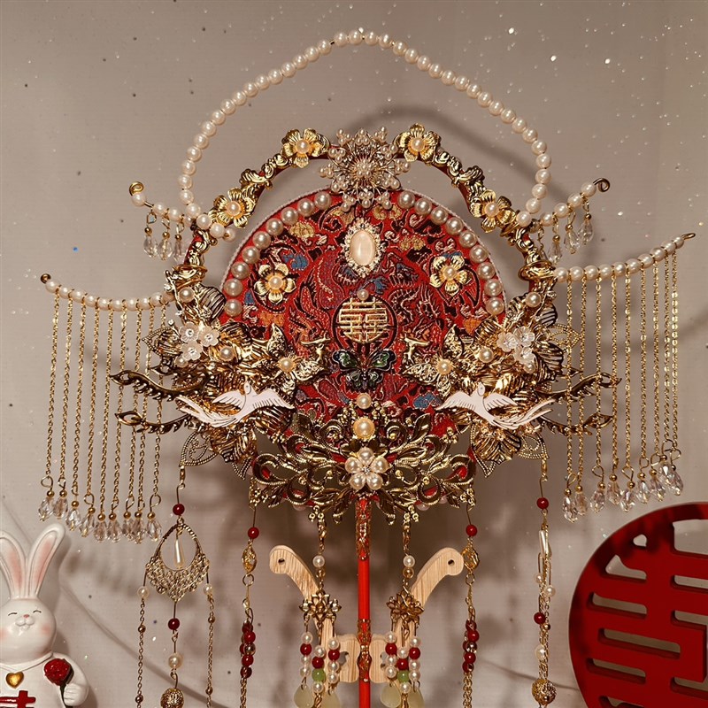 团扇新娘结婚diy材料手工成品婚扇秀禾中式高级喜扇婚礼扇子双面