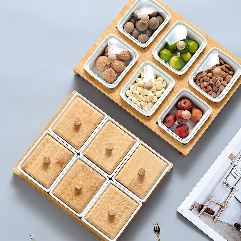 陶瓷干果盒 欧式创意分格带盖瓜子盘家用客厅过年零食糖果坚果盒