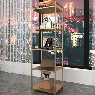 服装架鞋店鞋架服装店展示架包包架落地式金色创意组合衣架带轮子