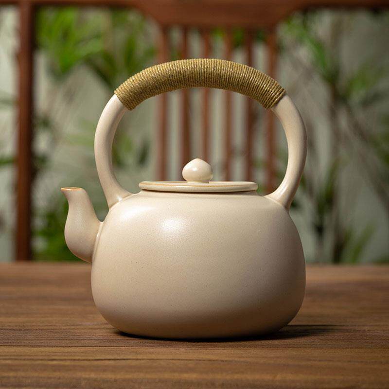 苏打釉白泥粗陶提梁壶 烧水壶泡茶煮茶器大号陶瓷茶壶明火电陶炉