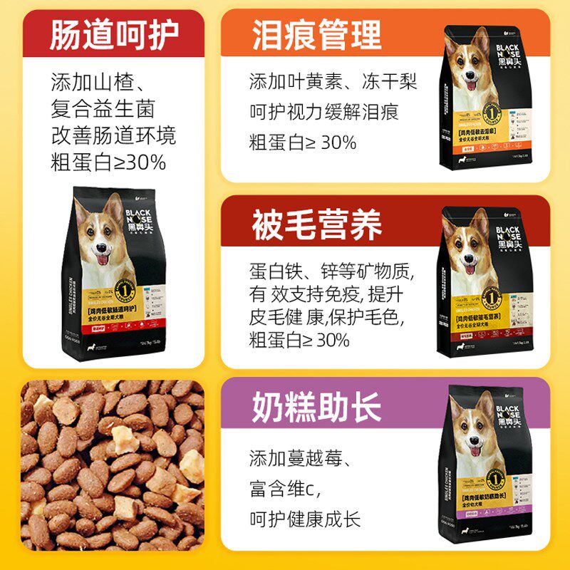 黑鼻头狗粮成犬幼犬鸡肉低敏呵护肠道鸭肉缓解泪痕犬功能冻干主粮