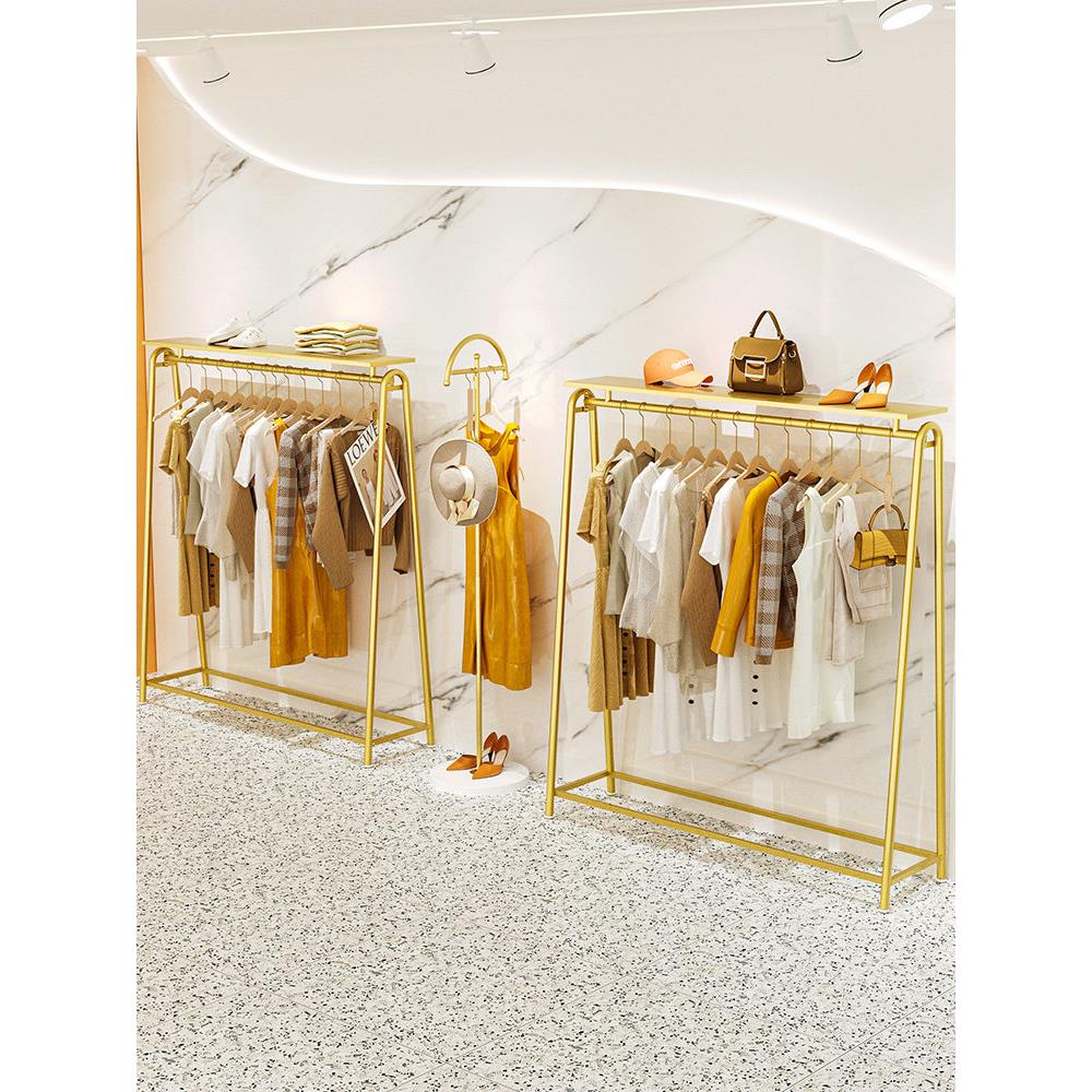 女装商店货架展示架铁金地板站立卧室家用衣架组合服装商店展示架